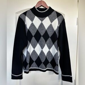 Talbots Black and White Argyle Sweater